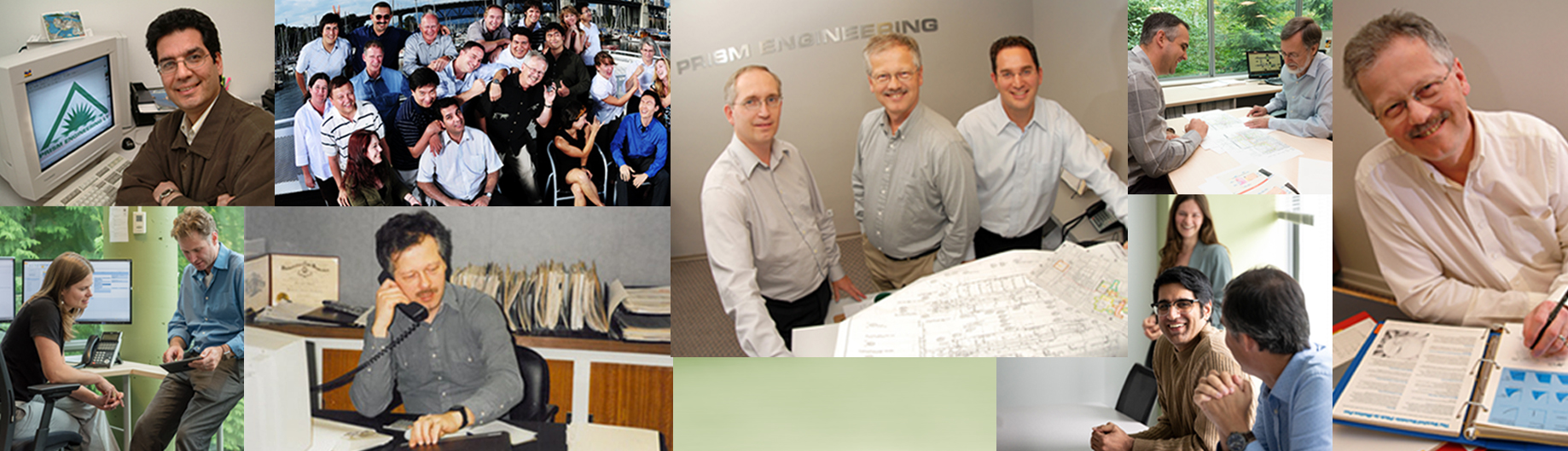 Photos collage of Prism Engineering events and staff over the years.